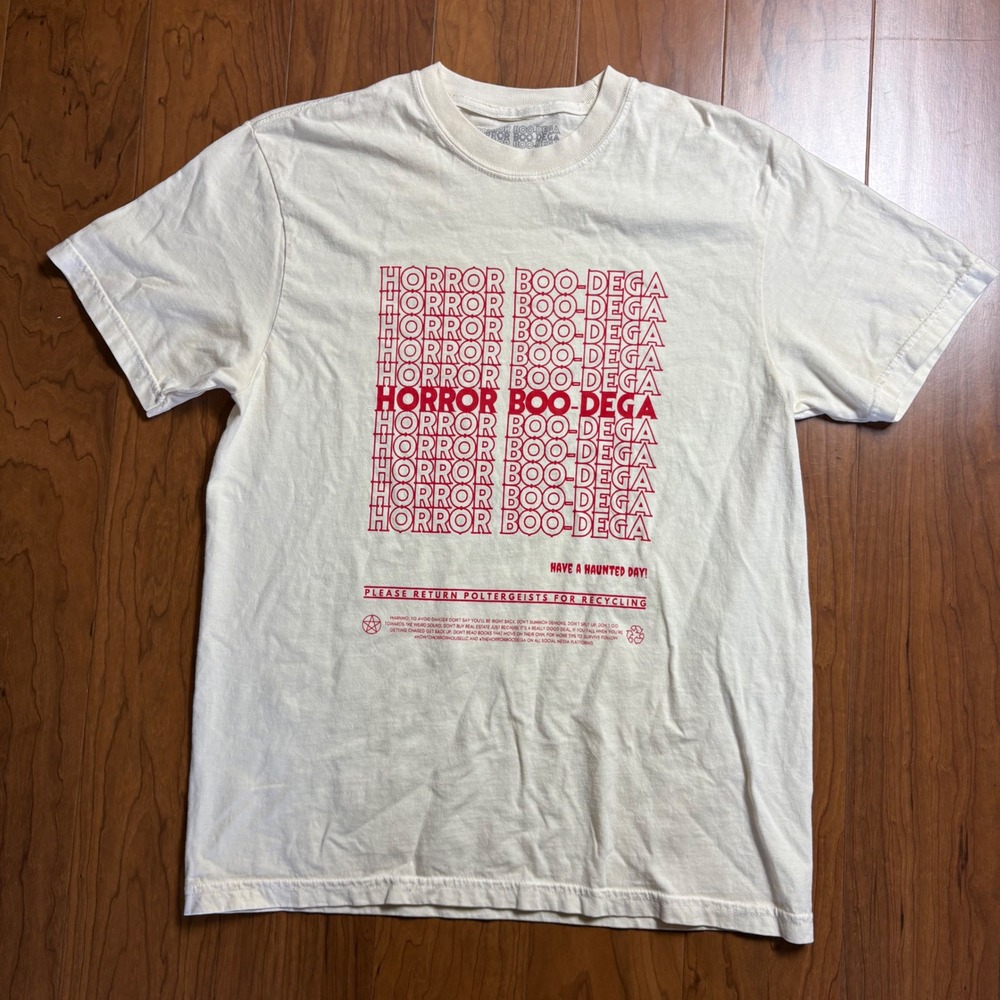 Horror Boo-Dega Graphic T-Shirt How To Horror House Cream Red Halloween Mens M